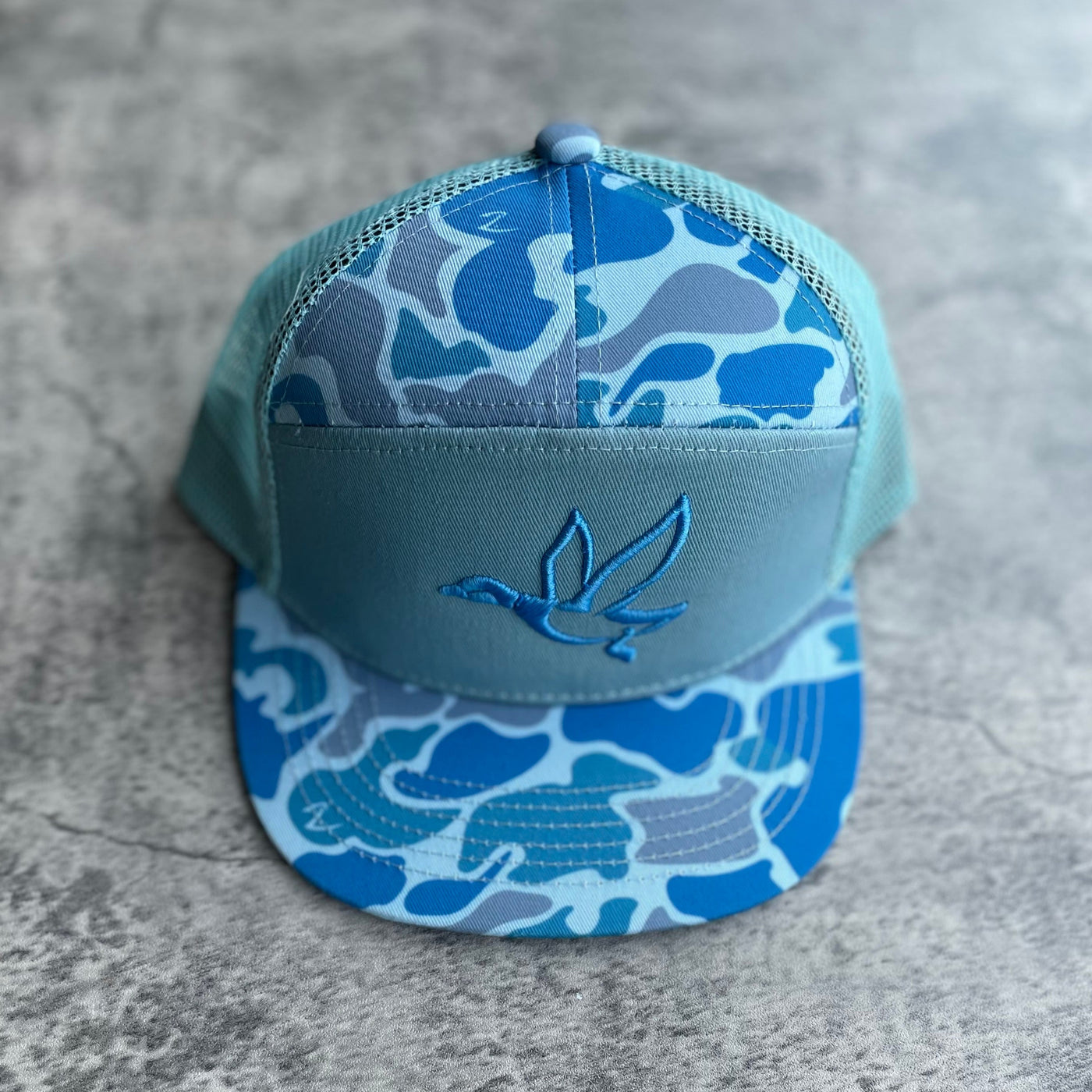 Kids Trucker Hat - Teal and Camo Youth RR Leather Hat – Marsh Wear Clothing main image 4