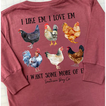 Load image into Gallery viewer, LONG SLEEVE Chickens Want More of Em Boys Tee
