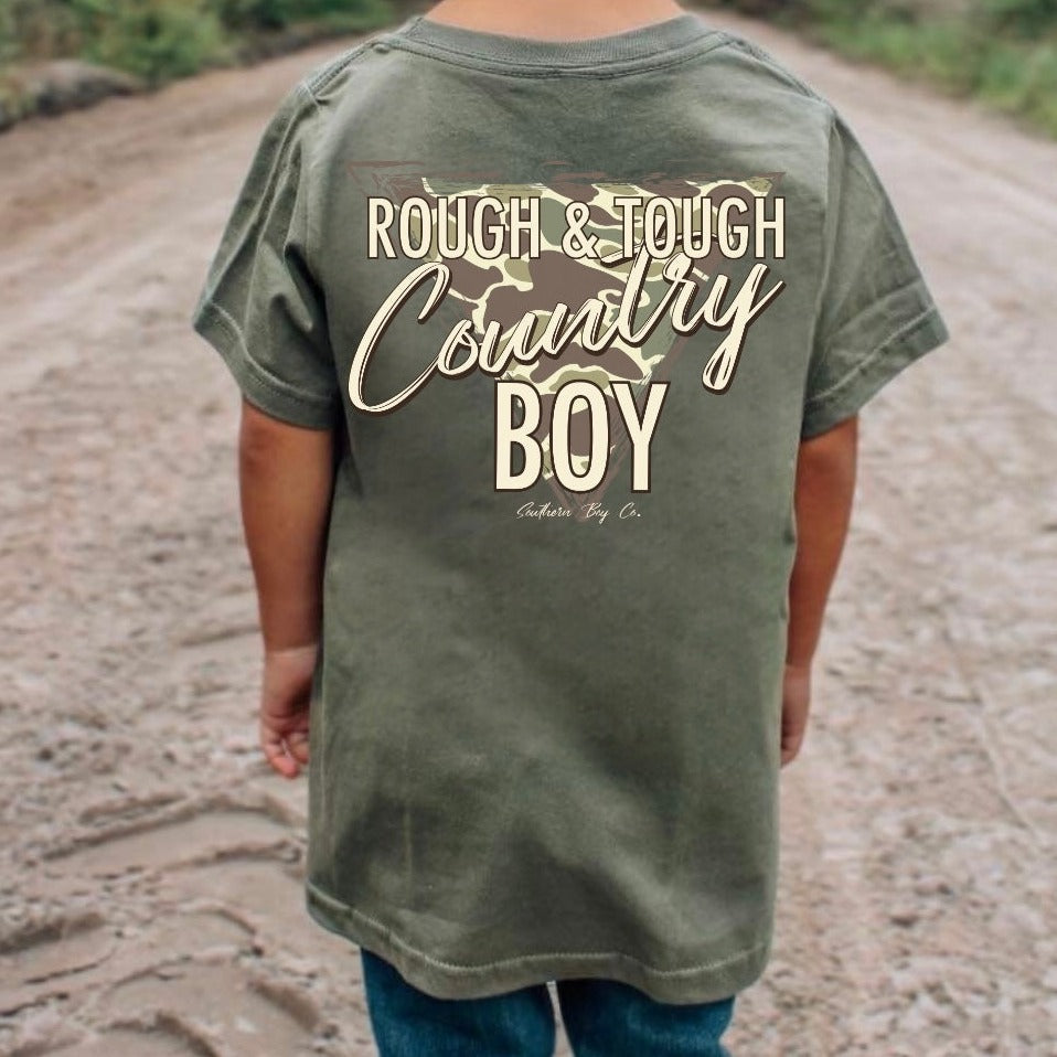 (GREEN) Rough & Tough Country Boy Short Sleeve Kids Tee