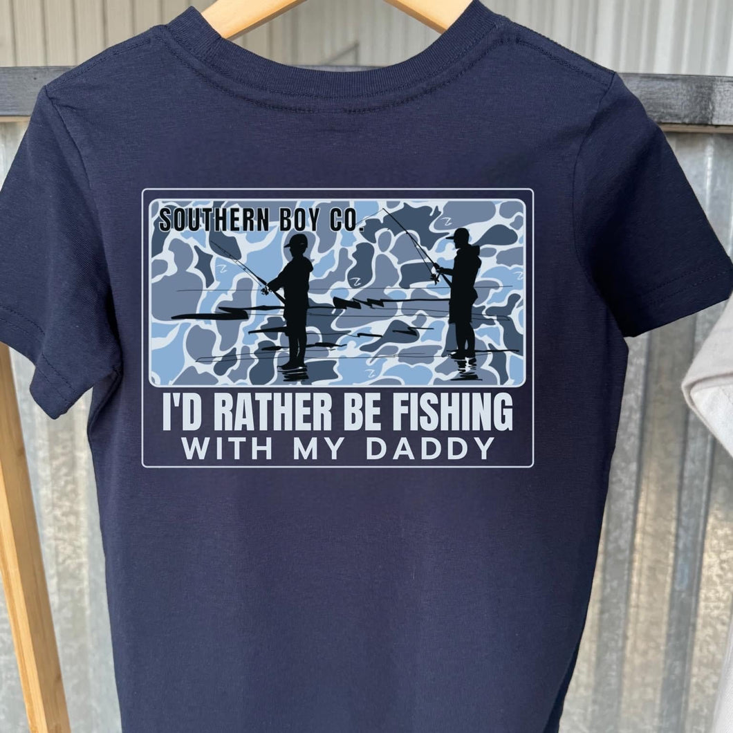 Boys Blue Camo Fishing With My Daddy Short Sleeve