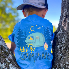 Load image into Gallery viewer, (Blue) Let’s Go Camping Short Sleeve Kids Tee
