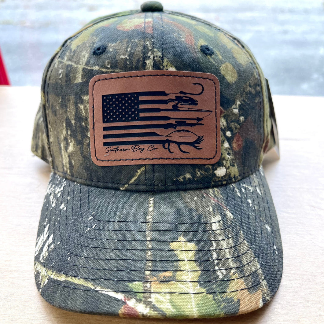 Hunting Flag Kids Camo Leather Patch Hat