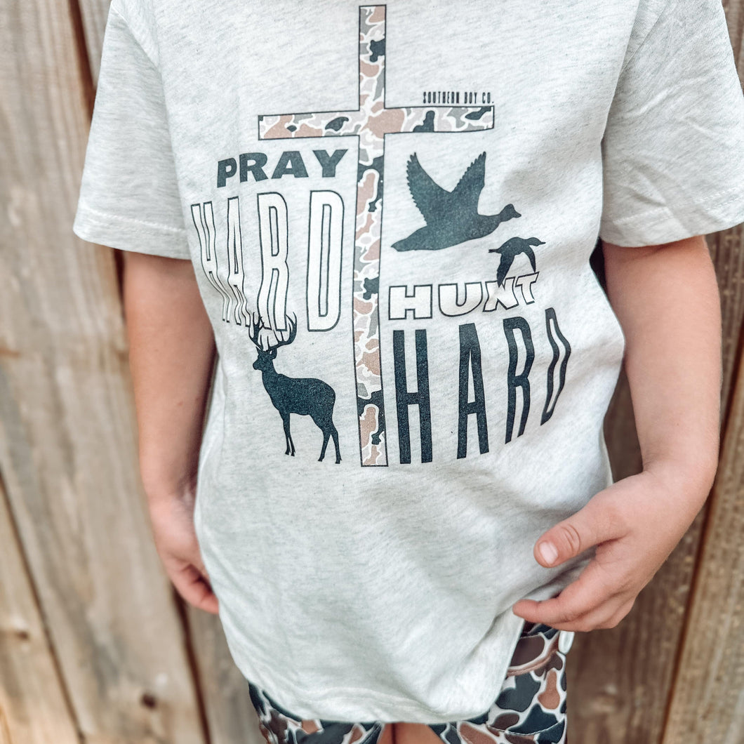 Pray Hard Hunt Hard Short Sleeve Kids Tee