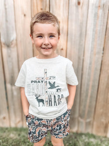 Pray Hard Hunt Hard Short Sleeve Kids Tee