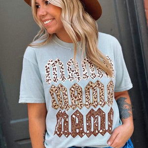 Mama Animal Print Stack Short Sleeve Adult Tee