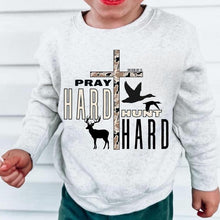 Load image into Gallery viewer, Pray Hard Hunt Hard Boys Fleece Sweatshirt
