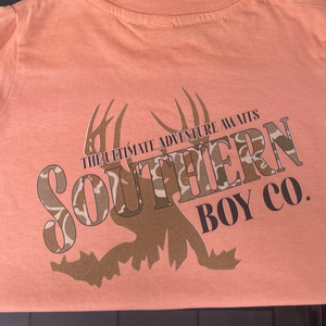 SUNSET Deer Camo Adventure Awaits Short Sleeve Kids Tee