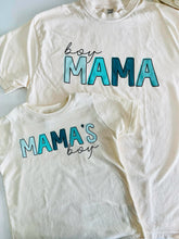 Load image into Gallery viewer, Mama’s Boy Short Sleeve Kids Tee (Natural/Blue Print)
