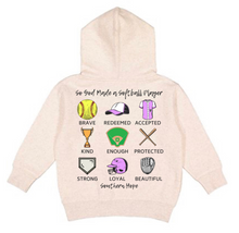 Load image into Gallery viewer, (HOODIE) God Made A Softball Player Kids Hoodie

