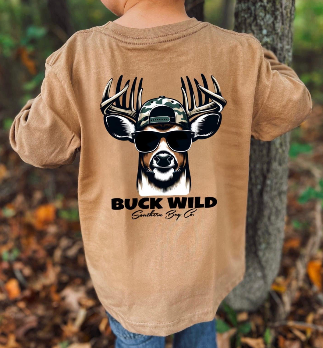 Deer Buck Wild Long Sleeve Kids Tee