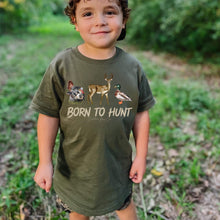 Load image into Gallery viewer, (FRONT/Military Green) Born To Hunt Trio Short Sleeve Kids Tee
