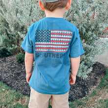 Load image into Gallery viewer, (Indigo) Patriotic Baseballs Short Sleeve Kids Tee
