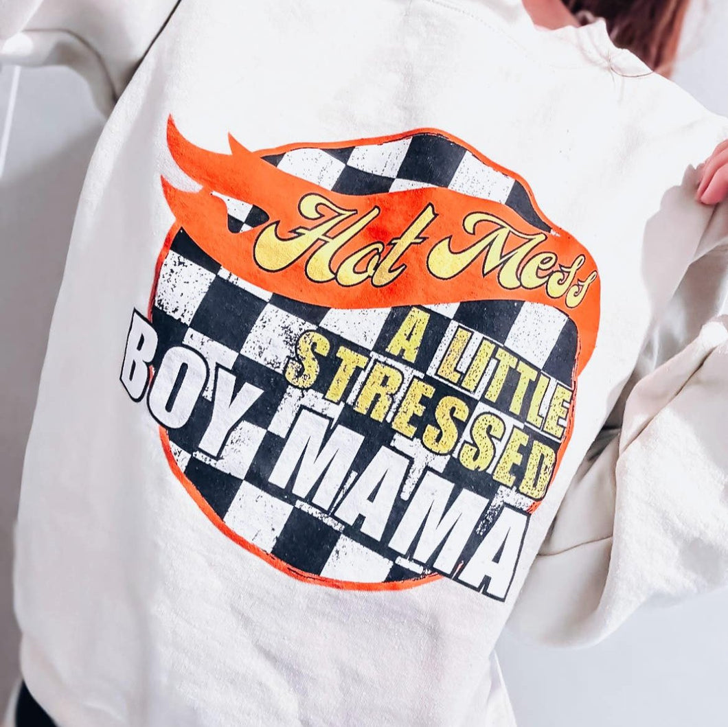 (SWEATSHIRT) Hot Mess Boy Mama Adult Sweatshirt