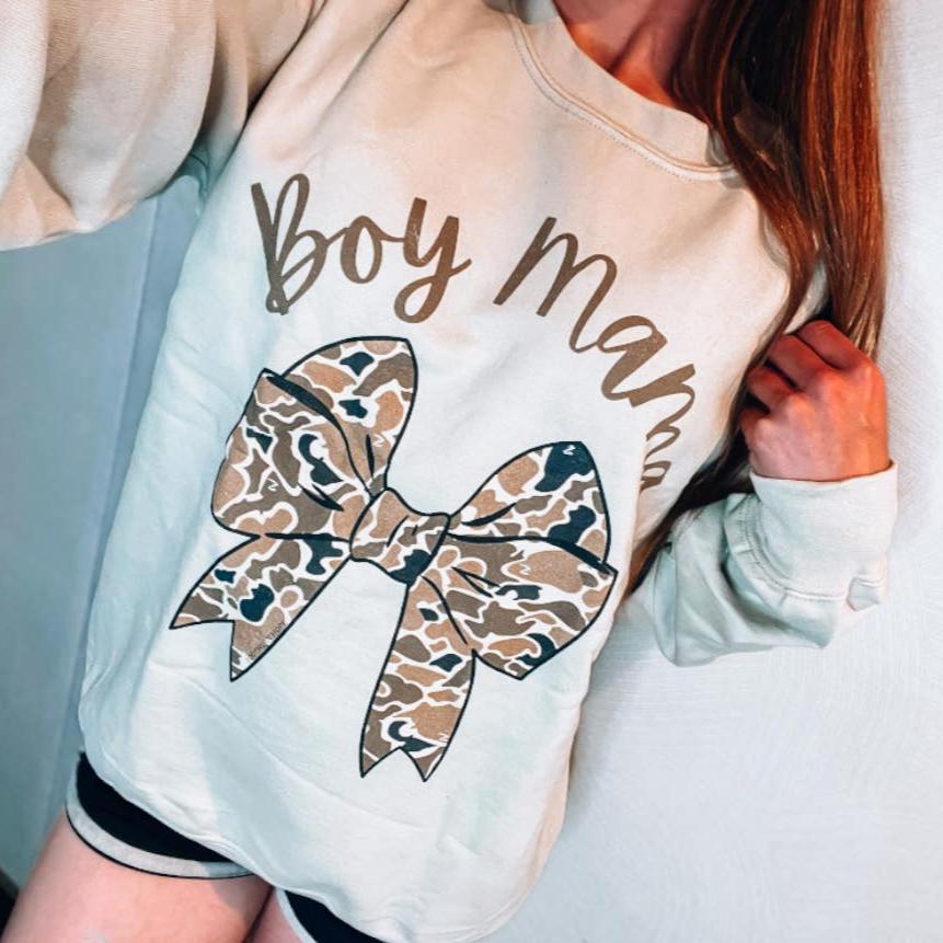 Camo Bow Boy Mama Adult Sweatshirt