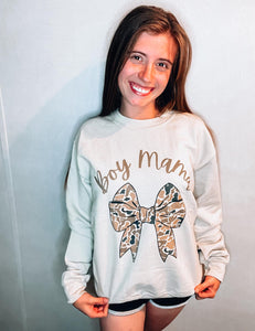 Camo Bow Boy Mama Adult Sweatshirt