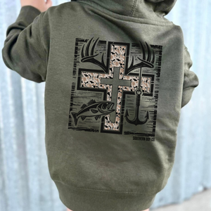 Cross Camo Hunting and Fishing Kids Hoodie