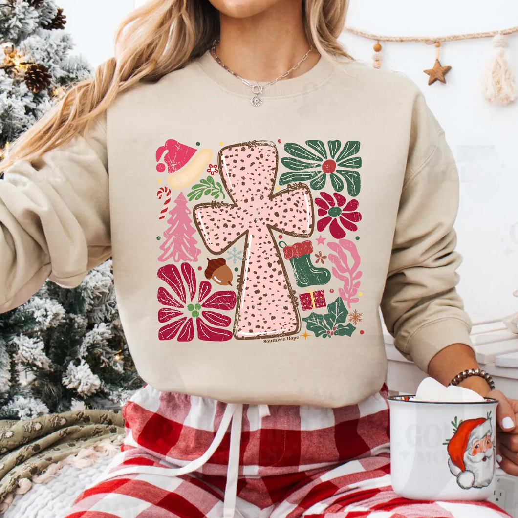 Boho Christmas Cross Adult Sweatshirt