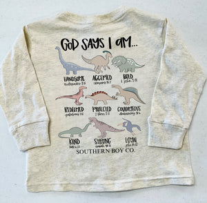 (LONG) Dinosaur God Says I Am Long Sleeve Kids Tee