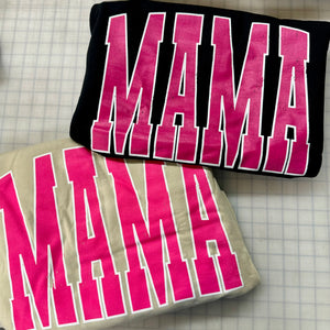 (TAN SWEATSHIRT) Pink Mama Varsity Letters Adult Sweatshirt