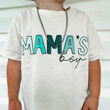 Load image into Gallery viewer, Mama’s Boy Short Sleeve Kids Tee (Natural/Blue Print)
