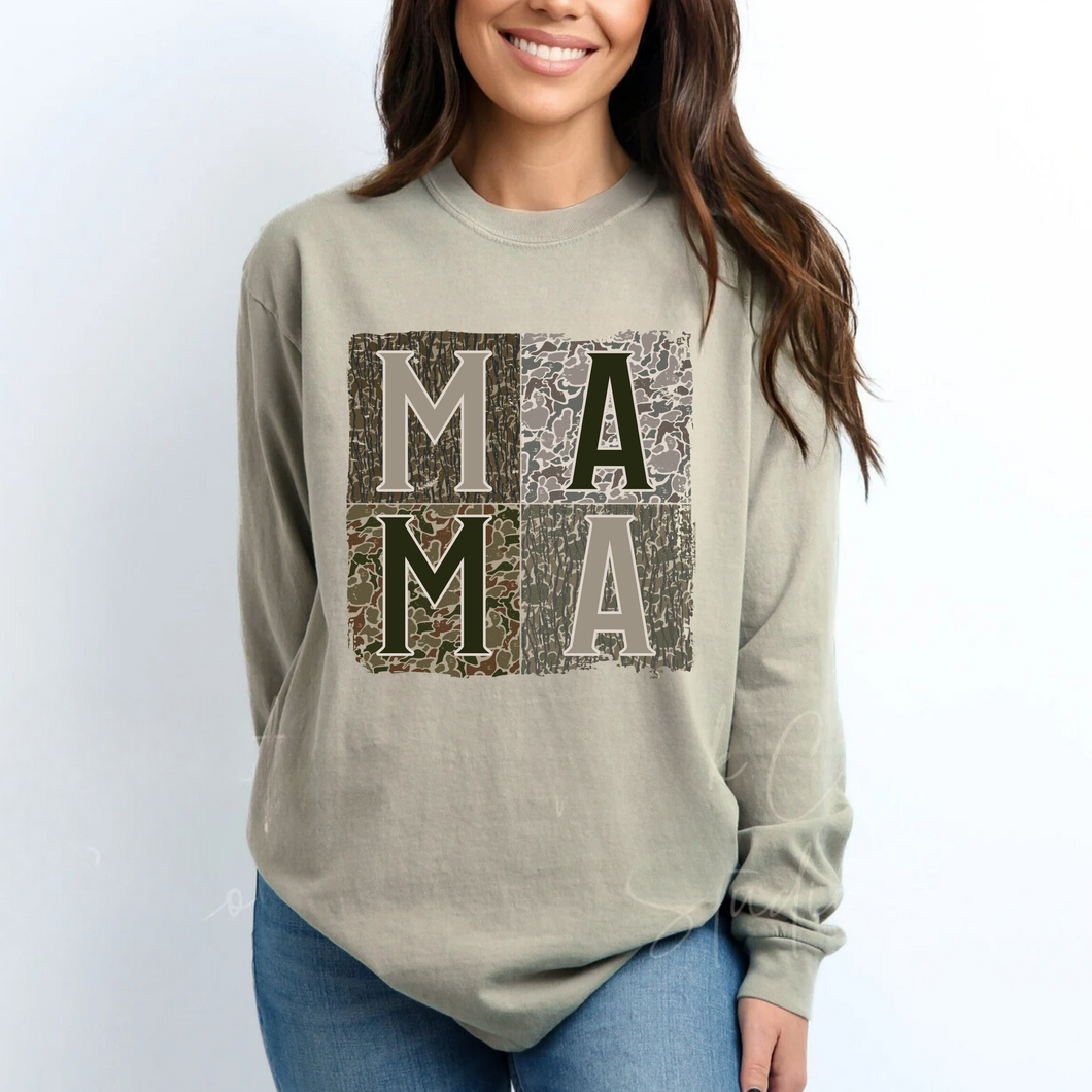 Camo Mama Squares Long Sleeve Adult Tee