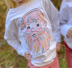 Watercolor Santa Long Sleeve Kids Tee (D)