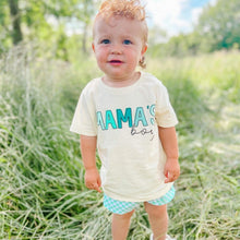 Load image into Gallery viewer, Mama’s Boy Short Sleeve Kids Tee (Natural/Blue Print)
