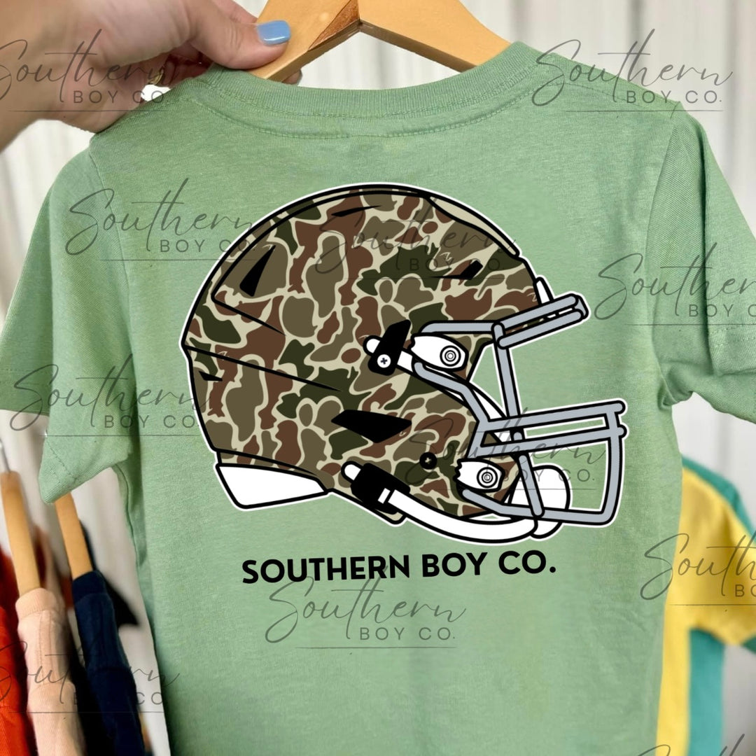 Camo Football Helmet Boy’s Sleeve Shirt Natural Heather / Back / Short / 12M