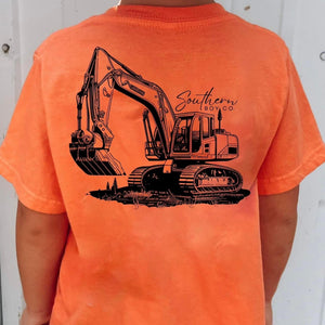 (Orange) Excavator Sketch Short Sleeve Kids Tee