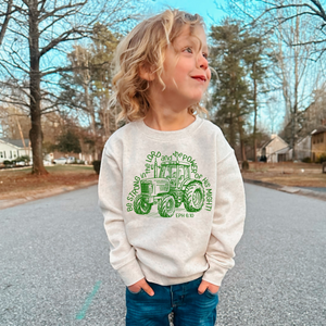 Green Tractor Be Strong Kids Fleece Sweatshirt