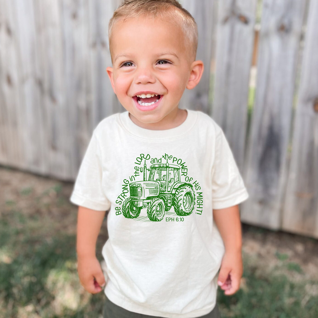 Green Tractor Be Strong Short Sleeve Kids Tee