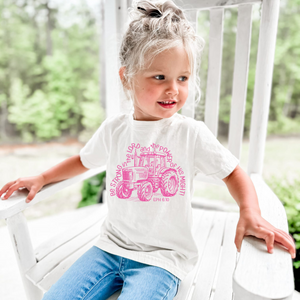 Pink Tractor Be Strong Short Sleeve Girls Tee