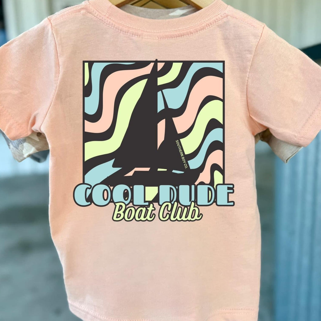 (PEACH) Cool Dude Boat Club Short Sleeve Kids Tee