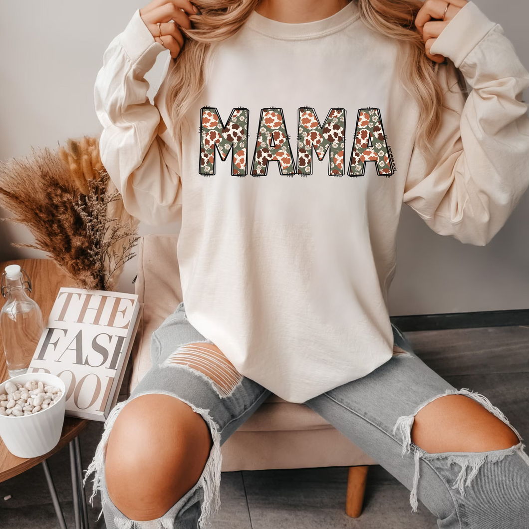 Cow Print Pumpkin Mama Long Sleeve Adult Tee