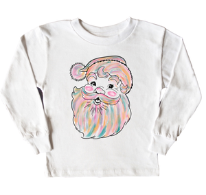 Watercolor Santa Long Sleeve Kids Tee (D)