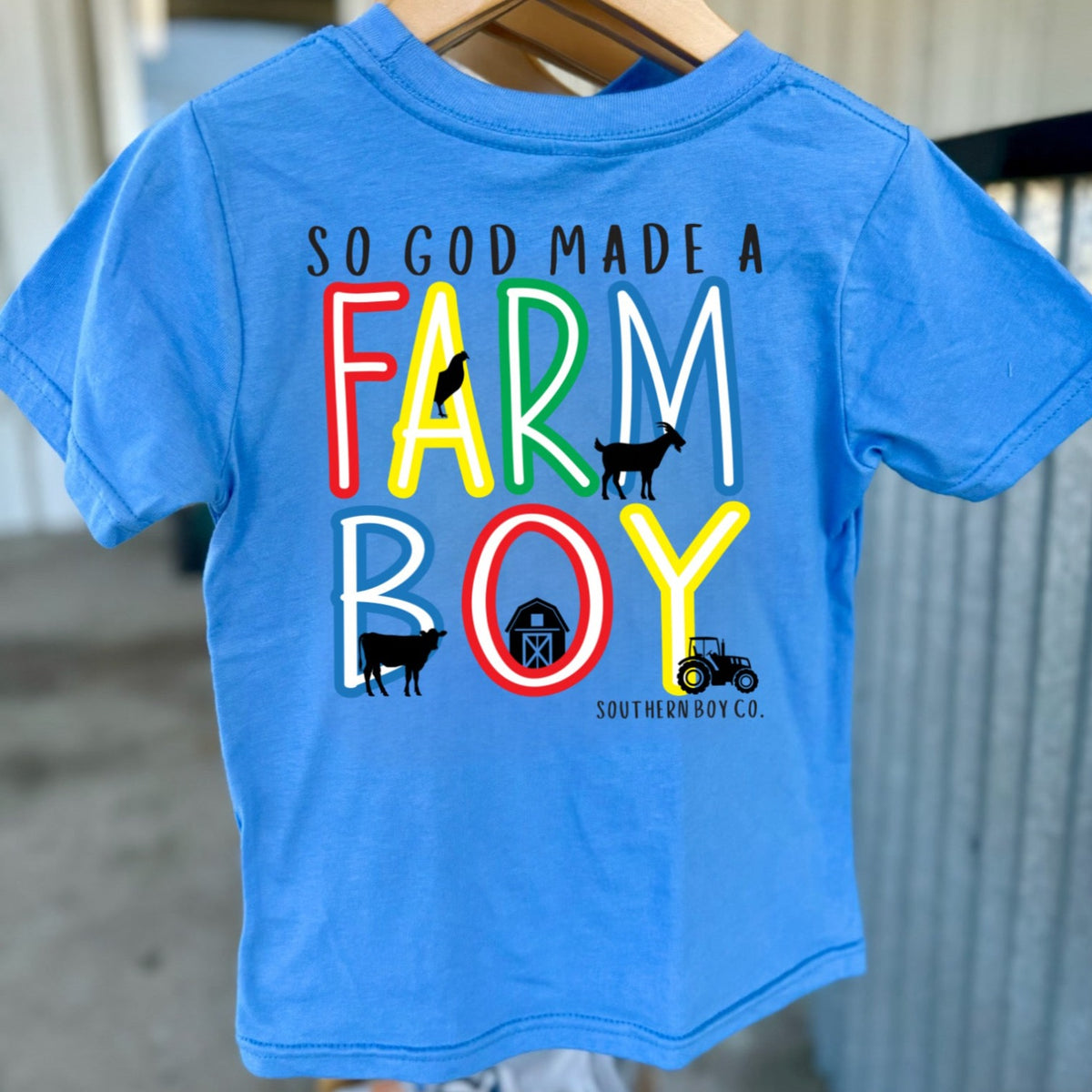 (Carolina Blue) So God Made A Farm Boy Short Sleeve Kids Tee – Southern ...