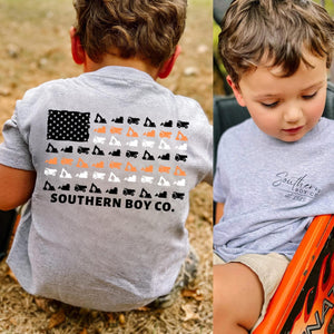 (SHORT) Construction Vehicle Flag (Grey) Short Sleeve Kids Tee