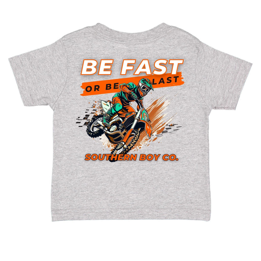 (Grey) Be Fast Or Be Last Short Sleeve Kids Tee (D)