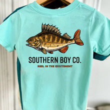 Load image into Gallery viewer, Perch Reel in the Excitement Boy&#39;s Short Sleeve Shirt
