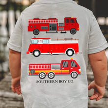 Load image into Gallery viewer, Fire Truck Trio Stack Short Sleeve Kids Tee
