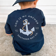 Load image into Gallery viewer, (Navy) God Is My Anchor Short Sleeve Kids Tee
