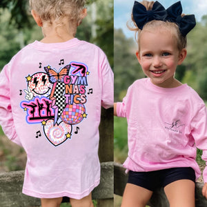 (LONG T-SHIRT) Pink Retro Gymnastics Long Sleeve Kids Tee