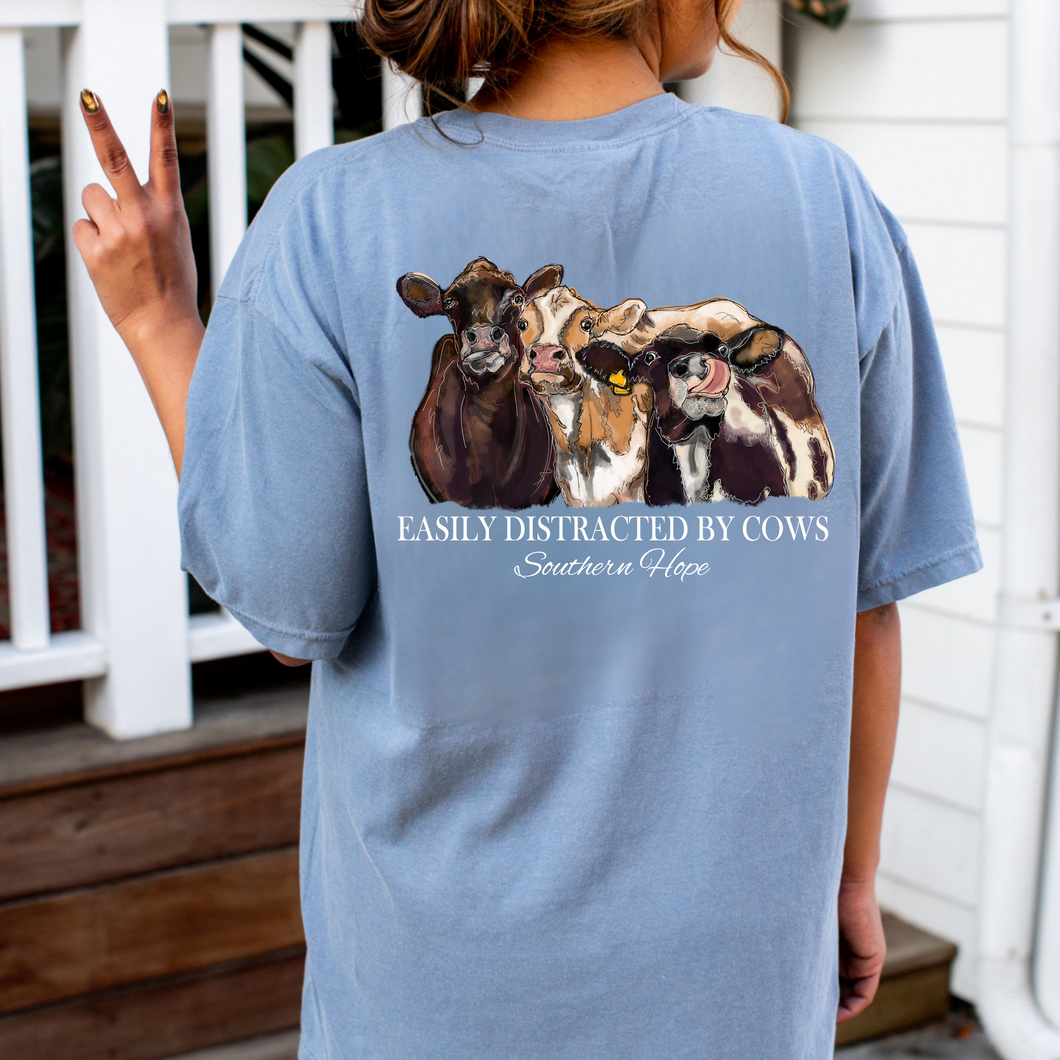 Easily Distracted By Cows Short Sleeve Adult Tee