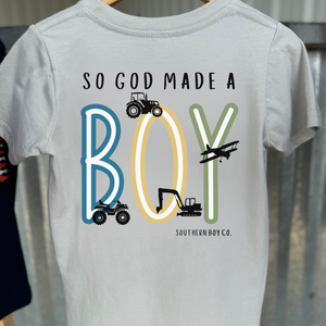 SILVER Simple God Made a Boy Short Sleeve Kids Tee