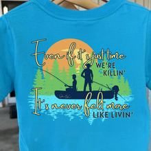 Load image into Gallery viewer, (Turquoise) More Like Livin&#39; Short Sleeve Kids Tee
