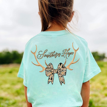 Load image into Gallery viewer, Deer Antlers Bow Short Sleeve Girls Tee
