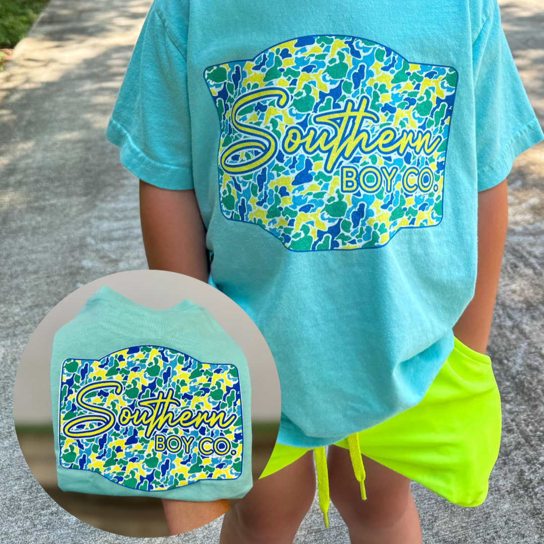 Summer SBC Camo Badge Boy's Short Sleeve Shirt - Southern Boy Co Family Matching Tee