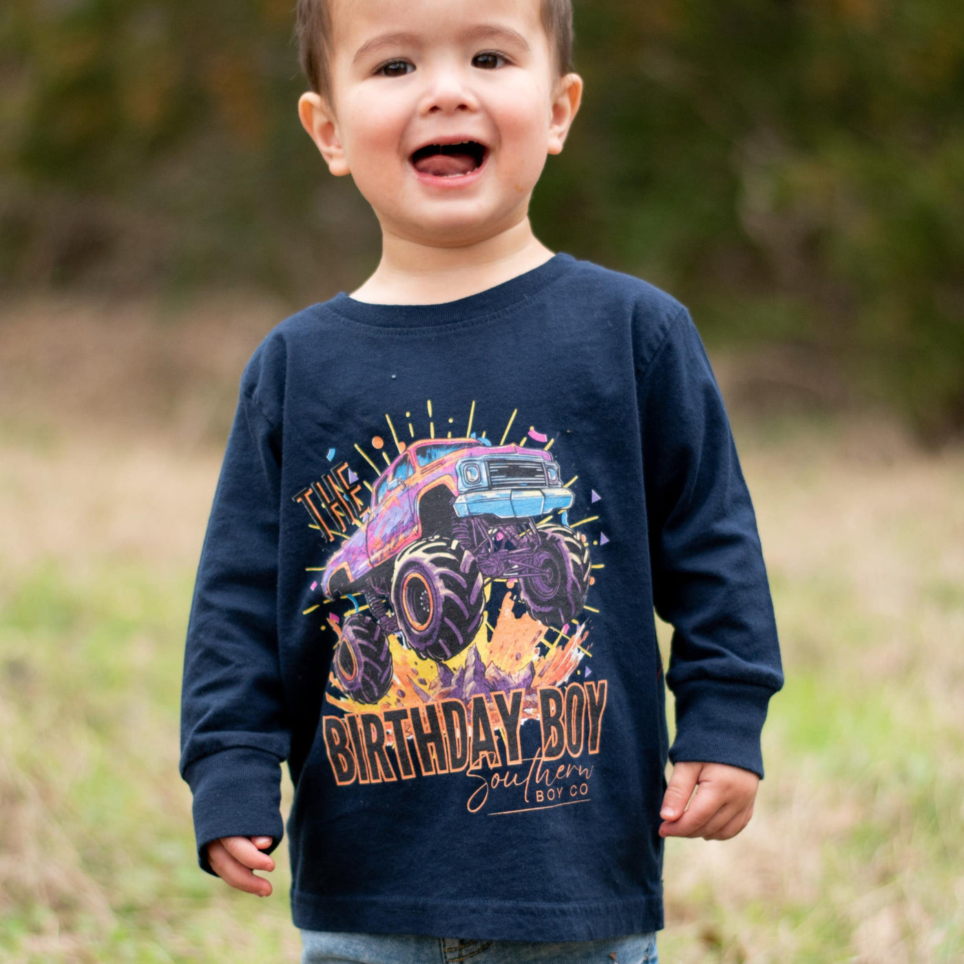 Monster Truck Birthday Boy's Long Sleeve Shirt