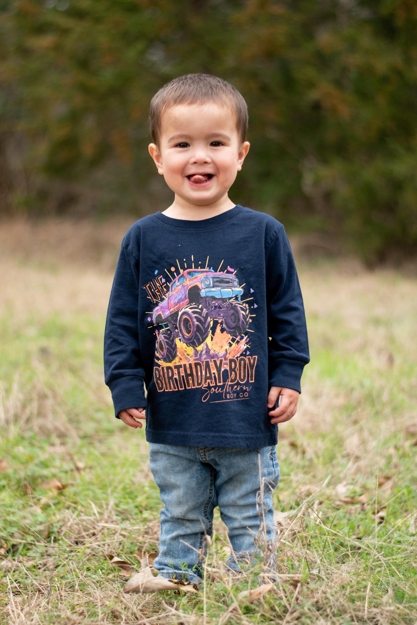 Monster Truck Birthday Boy's Long Sleeve Shirt