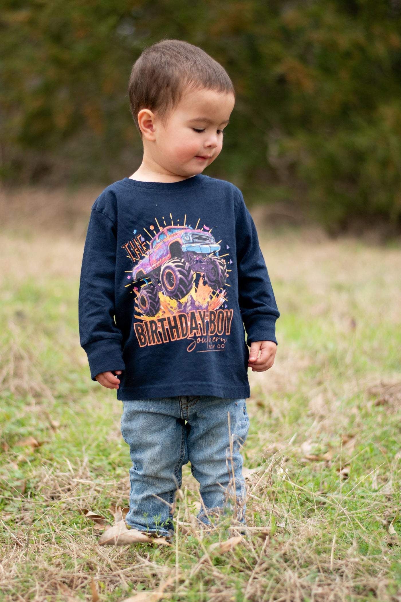 Monster Truck Birthday Boy's Long Sleeve Shirt